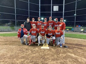 Members of the championship-winning Cornwall River Rats are (in front row, from left), Brennan Davis, Gavin Nowry, Hayden McNab, Nathaniel VanPutten and Sean Ludzki. In back are John VanPutten, Austin Flannigan, Jay Flannigan, Ben Miller, Chris Shute, Darryl Beck and John Cosgrove. Absent from photo are Jenna Flannigan and Brandon Daigle.Handout/Cornwall Standard-Freeholder/Postmedia Network