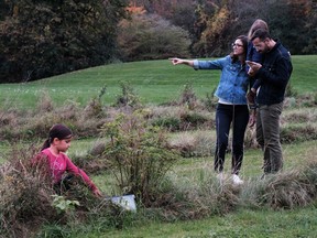 Cornwall residents (from left) Margo, Ariane, Phoebe and Matt, searching for Raisin Region GeoAdventure caches at Gray's Creek Conservation Area in South Glengarry. Handout/Cornwall Standard-Freeholder/Postmedia Network