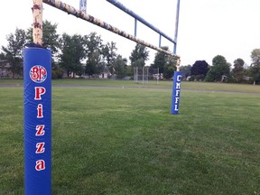 Boston Pizza Cornwall Men's Flag Football League goalpost padding. File Photo/Cornwall Standard-Freeholder/Postmedia Network