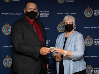 Acting Sgt. Jamie Day receiving Board Award of Excellence from Board Chairperson Elaine MacDonald during the 26th annual CPS and CPA Retirement Recognition Evening. Handout/Cornwall Standard-Freeholder/Postmedia Network