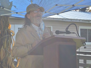 Lloyd Benedict, the eldest son of Ernest M. Kaientaronkwen Benedict who started the Native North American Training College, gave a powerful speech during the grand reopening on Saturday October 23, 2021 in Kawehno:ke. Shawna O'Neill/Cornwall Standard-Freeholder/Postmedia Network