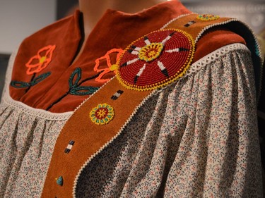 Beaded regalia on display at the Native North American Training College on Saturday October 23, 2021 in Kawehno:ke. Shawna O'Neill/Cornwall Standard-Freeholder/Postmedia Network