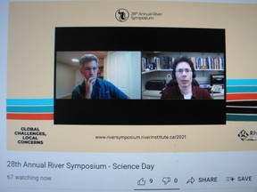 The River Institute's Matt Windle (left) with Dr. Anthony Ricciardi in a screen shot from Science Day at the symposium. Handout/Cornwall Standard-Freeholder/Postmedia Network