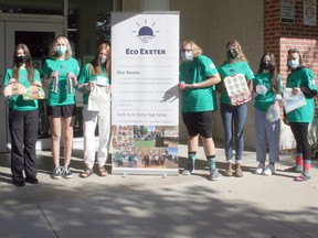 The Eco Exeter group at South Huron District High School recently launched a Pop Up Shop consisting of environmentally-friendly items for sale. From left with some of the items available are Erin Saunders, Sophia Bos, Molly Towton, Lucas Dobson, Malia Glanville, Claire Rogers and teacher Amanda Keller. Scott Nixon