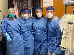 Four of seven health care workers from Newfoundland and Labrador helping at the Northern Lights Regional Health Centre in Fort McMurray. Supplied image/ Rebecca Noseworthy