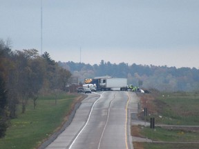 Two transport drivers died in a multi-vehicle collision on Highway 401 just west of the Gardiners Road interchange in Kingston on Wednesday.