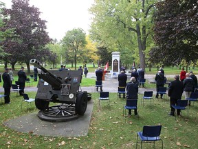 Members of the Canadian Forces' artillery community gather to rededicate the Royal Canadian Horse Artillery memorial in City Park in Kingston on Friday.