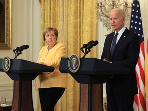 Then German Chancellor Angela Merkel and U.S. President Joe Biden held a joint news conference in the East Room of the White House on July 15 in Washington, D.C., during what was her last official visit to Washington. Merkel did not run in the Sept. 26 German federal election in Germany, depriving the European Union of a leader who has been its bedrock for 16 years.
