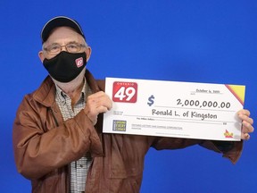 Ronald Lloyd of Kingston won the Ontario 49 top prize of $2 million in the Sept. 8 draw. He bought the winning ticket at the Canadian Tire Gas Bar on Princess Street in Kingston. OLG Photo/The Kingston Whig-Standard/Postmedia Network
