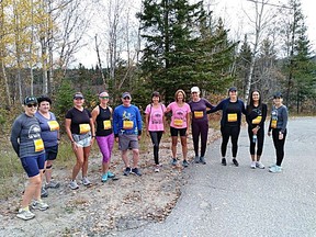 For the fourth year the group completed the CJKL Christmas Wish youth sports sponsorships 1/2 marathon and 10k. The event took place on October 9th and they raised over $9 thousand.
Morgan Vine, Lindsay Vine, Debbie Hutchison, Darian Guimond Baylee Guimond, MaureenHrboilich Lorna Hrbolich, Lori Gavin, Mel Davis, Theresa Leonard, Dolly Dikens, Colleen Dans, Taylor Scott, Anna Roger, Megan Cruickshank, Jen Elder, , Gilbert Dion, Lorie and Paul Croisier.