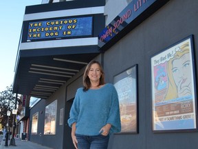 Roxy Theatre executive director Marcia Cunningham stands outside the theatre in downtown Owen Sound in October 2021. Rob Gowan/The Sun Times