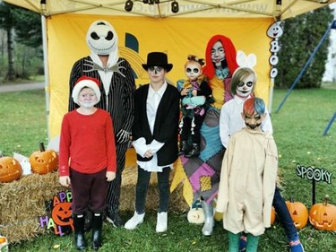 The Tomczyk Family, dressed as Nightmare Before Christmas characters won third place in the family costume contest at the Spooky Movie Night at the Skylight Drive-in.