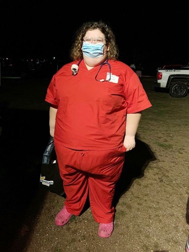 Andrea Jackson, dressed as a doctor, won the adult costume contest at the Spooky Movie Night at the Skylight Drive-in.