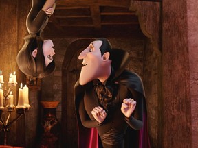 Mavis (Selena Gomez) and Dracula (Adam Sandler) i in HOTEL TRANSYLVANIA, an animated comedy from Sony Pictures Animation.