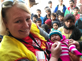 Southampton Rotarian Sylvia Sheard delivered life-saving polio vaccine on a pre-COVID mission to India. [Supplied]