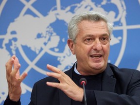 The United Nations High Commissioner for Refugees (UNHCR) Filippo Grandi attends a news conference at the UN in Geneva, Switzerland, on Oct. 8.