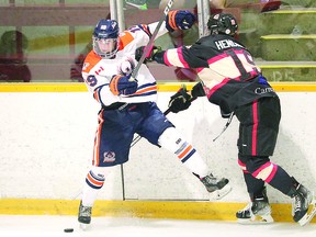 Local product Tyson Doucette of the Soo Thunderbirds in recent NOJHL action against the Blind River Beavers. NOJHL.com photo