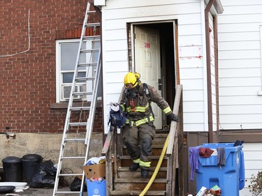 Firefighters were on the scene of a fire at a three-unit apartment on Frood Road and Bloor Street in Sudbury, Ont. on Monday October 4, 2021. John Lappa/Sudbury Star/Postmedia Network