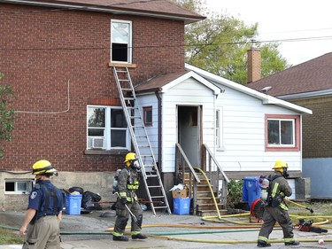 Firefighters were on the scene of a fire at a three-unit apartment on Frood Road and Bloor Street in Sudbury, Ont. on Monday October 4, 2021. John Lappa/Sudbury Star/Postmedia Network