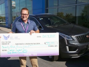 Terry Ames, of the Terry Ames Care Fund, announced winners of the Local Cancer Support Draw in Sudbury, Ont. on Thursday October 7, 2021. The fundraiser raised $75,000 for the Northern Cancer Foundation's Terry Ames Care Fund. The grand prize winner of a 2021 Cadillac XT5 is Lisa D'Agostino. John Lappa/Sudbury Star/Postmedia Network
