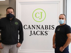 Steve Beaudry and John Shelegey, of Cannabis Jacks, located in Val Caron, Ont. John Lappa/Sudbury Star/Postmedia Network