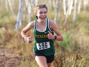 Lauren Pineau, of the Lockerby Vikings, competes at the high school cross-country finals at Kivi Park in Sudbury, Ont. on Wednesday October 20, 2021. John Lappa/Sudbury Star/Postmedia Network