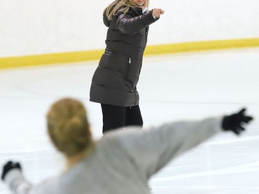 Former Olympic figure skater Josee Chouinard leads a clinic for four star plus athletes from the Sudbury Skating Club at Cambrian Arena in Sudbury, Ont. on Thursday October 21, 2021. John Lappa/Sudbury Star/Postmedia Network