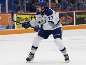 Nolan Collins, of the Sudbury Wolves, calls for a pass during OHL action against the Oshawa Generals at the Sudbury Community Arena in Sudbury, Ont. on Friday October 29, 2021. John Lappa/Sudbury Star/Postmedia Network