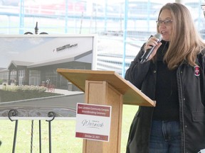 Warwick Township Mayor Jackie Rombouts said she's excited to see progress on the $11.1-million East Lambton Community Complex project in Watford. An artist's rendition of the main entrance was on display at a ceremonial groundbreaking on Oct. 22. Tyler Kula