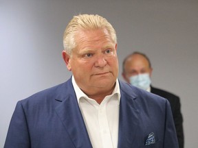 Ontario Premier Doug Ford takes questions during a press conference at Timmins and District Hospital Monday afternoon.

ANDREW AUTIO/The Daily Press