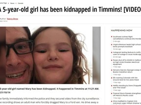 The Timmins Police Service say a fictitious report of an alleged kidnapping involving a five-year-old girl from Timmins was likely nothing more than a phishing attempt by fraudsters. Supplied