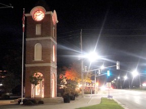 The Town of Tillsonburg illuminated the Rotary Clock Tower with orange lights last night (National Day for Truth and Reconciliation) to honour the Indigenous families and communities impacted by residential schools. (Chris Abbott/Norfolk and Tillsonburg News)