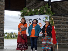 Susan Nelson, Executive Director of Ininew Friendship Centre is with two residential school survivors  Irene Linklater and Theresa Sutherland.