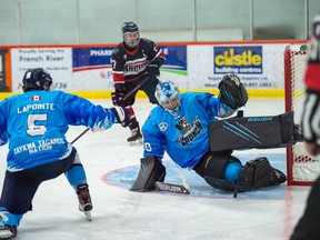 Crunch Goalie Ben DiGiallonardo earned a star of the game nod at the Saturday game in Powassan. Game Photo by Dal Photography