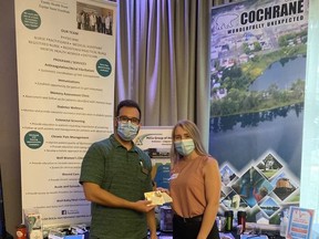 Pictured is Worker Bees Physician Recruiter, Abbigail Tremblay (right) and Dr. Michael Cameron (left), a Medical Resident from the Kitchener Waterloo Recruitment Fair. Dr. Cameron was the lucky winner the Visa Gift Card Giveaway, sponsored by MICS Group of Health Services.