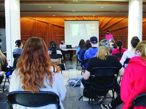 Students filled the Maclab Centre foyer Oct. 7 for an election forum with candidates for the Black Gold School Division board. (Ted Murphy)