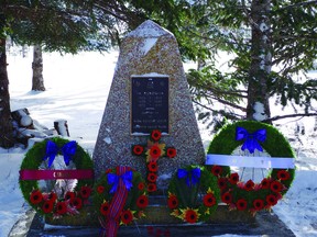 Wreaths laid at the Champion cenotaph during last year's Remembrance Day ceremony.