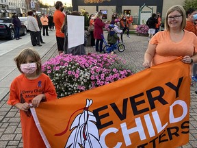 Rune Marshal (left) and Amanda Bright (right) show their support at Thursday's March for Truth and Reconciliation in Ingersoll.
BARBARA GEERNAERT/SENTINEL-REVIEW