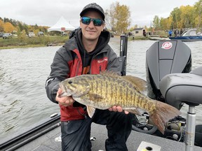 Ben Gustafson with a 5.13-pound smallmouth he caught this past weekend at One Man Lake. A five pound smallmouth is a true trophy in Northwestern Ontario.