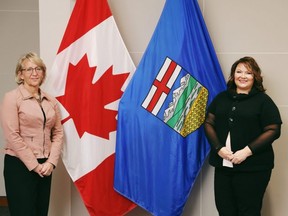 Trina Boymook (left) was re-elected as the board chair of EIPS and Colleen Holowaychuk (right) was re-elected as vice-chair. Boymook has served as board chair for eight terms while Holowaychuk has served as vice-chair for six terms. Photo Supplied
