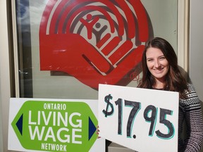 United Way Perth-Huron administrative associate Lauren Thomson celebrates the region's new living wage, as calculated by the local United Way's social research and planning council. (Submitted photo)