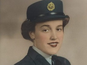 Edythe Patricia Fowler, an aerial photographer who enlisted with the Royal Canadian Airforce in 1943, is the first woman to be featured on a Remembrance Day banner in Stratford. (Contributed photo)
