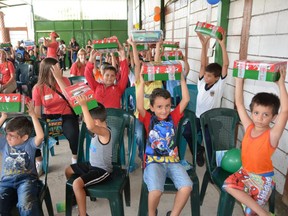 Children in El Salvador with their Canadian-packed Operation Christmas Child shoeboxes.