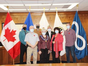 The new council of the Town of Peace River was sworn in on November 1 by Jesse Onaissi, staff sergeant, detachment commander, Peace Regional RCMP: Marc Boychuk, Don Good, Brad Carr; Elaine Manzer, mayor; Orren Ford; Shelly Shannon, Byron Schamehorn, deputy mayor.