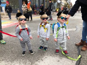 Triplets Eli, Cal and Kai Roy portraying Three Blind Mice were accompanied by parents and grandparents for trick or treating downtown Kincardine on Saturday, October 30. It was a great day for a multi-generational family outing.