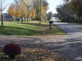 Mary Hendriksen, 60, was in her golf cart with her two grandchildren when police say she was struck and killed Tuesday. Residents say the collision happened next to the mailbox at the end of the laneway, where it meets the 15th Line, in Zorra Township. (CALVI LEON, The London Free Press)