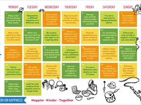 FCSS has put together an calendar to help residents try new things in November. Image taken from city's Action For Happiness website