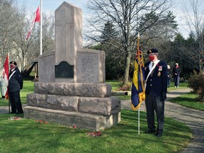 Two members of Royal Canadian Legion Branch 453 form part of the Colour party at the Powassan Remembrance Day ceremony.
Rocco Frangione Photo