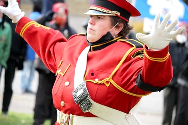 Remembrance Day service at cenotaph on Queen Street East on Thursday, Nov. 11, 2021 in Sault Ste. Marie, Ont. Melissa Villeneuve leads Royal Canadian Legion Branch 25 Drum and Trumpet Band. (BRIAN KELLY/THE SAULT STAR/POSTMEDIA NETWORK)