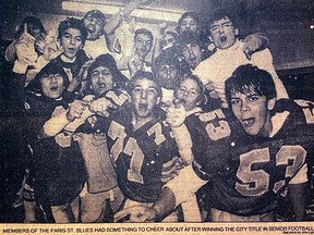 In this news clipping, members of the Paris Street Blues celebrate one of several city football championships.